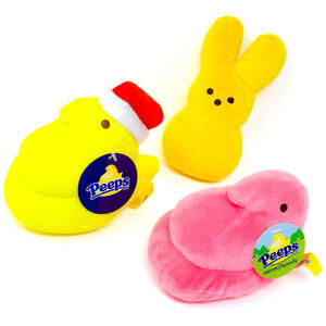 Marshmallow Peeps Plush Chicks Bunny Santa Hat Yellow Pink Easter Doll Toy 🐣